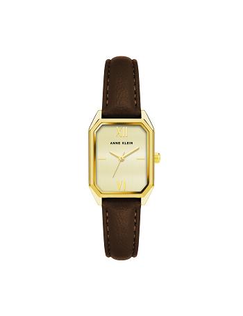 Gold / Brown Anne Klein Octagonal Shaped Strap Watch Leather | NZXBR39122