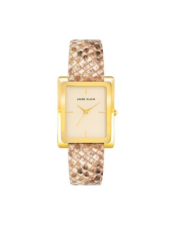 Gold / Cream / Brown Anne Klein Case Leather Band Watch Rectangular | NZEAH62250