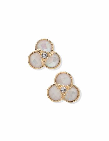 Gold / Flower Anne Klein White Flower Button Clip Earrings | LNZTR50534