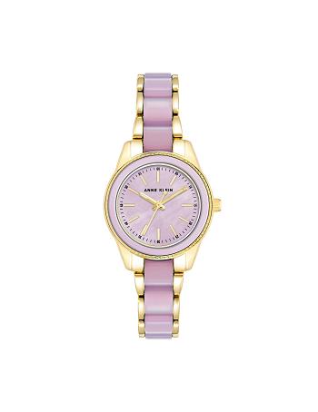 Gold / Lavender Anne Klein Pearlescent Resin Link Bracelet Watch Metals | NZCVG68450