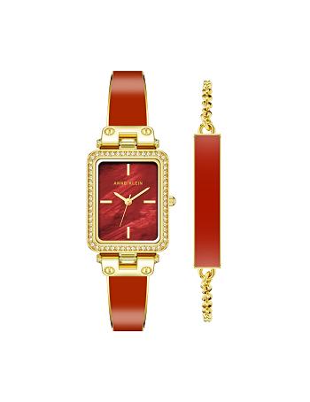 Gold / Orange Anne Klein Case Watch and Bracelet Set Rectangular | XNZGW85498