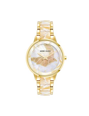 Gold / White Anne Klein Patterned Mother of Pearl Dial Watch Metals | ENZVG45054