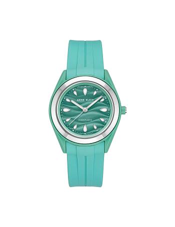 Green / Silver Anne Klein Considered Solar Recycled Strap Ocean Plastic Watches | NZNZX85827