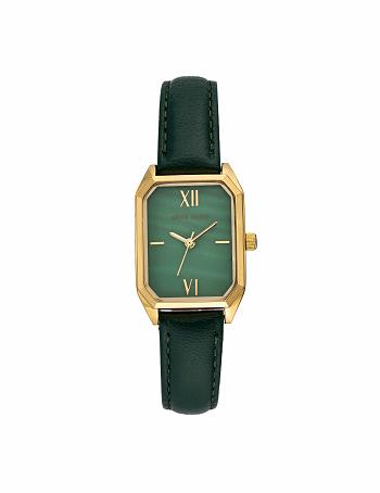 Green / gold Anne Klein Octagonal Shaped Strap Watch Leather | QNZWA80442