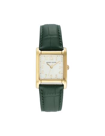 Green / gold Anne Klein Square Case Strap Watch Leather | SNZNY85997