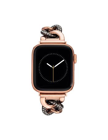 Grey / Rose / Gold Anne Klein Chain Link Bracelet Band with Premium Crystals Apple Watch Accessories | NZJBT13328