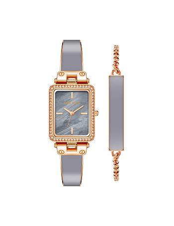 Grey / Rose / Gold Anne Klein Rectangular Case Watch and Bracelet Set Metals | NZCVG41701