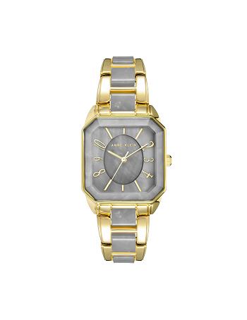 Grey / gold Anne Klein Square Case Resin Link Bracelet Watch Metals | XNZGW11268