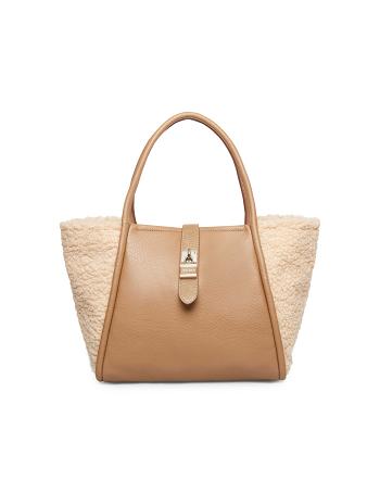 Khaki Anne Klein Mixed Media Sherpa Lock Tote Bags | NZXMI52948