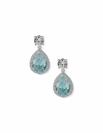 Light Turquoise / Silver Anne Klein Halo Pear Aqua Stud Earrings | ENZHC60508