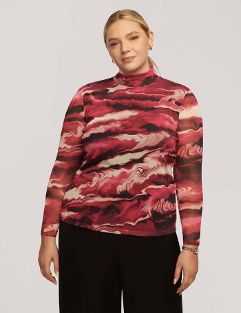 Multicolor Anne Klein Printed Mesh Long Sleeve Zip Back Mock Neck Plus Size | TNZWZ96188