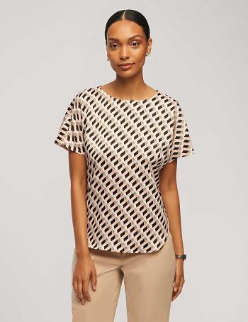 Multicolor Anne Klein Printed Short Sleeve Blouse With Bateau Neckline Tops | NZIIZ14609