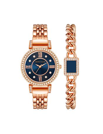 Navy / Rose / Gold Anne Klein Premium Crystal Watch and Bracelet Sets | ANZDF39383