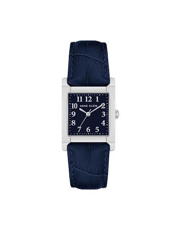 Navy / Silver Anne Klein Square Case Strap Watch Leather | FNZUI75335