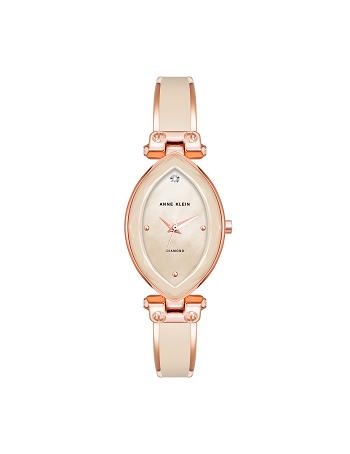 Pink Anne Klein Accented Oval Bangle Watch Diamond | XNZGW89731