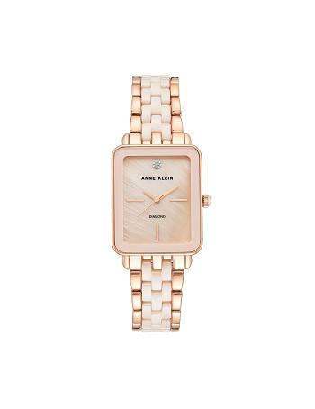 Pink Anne Klein Ceramic Diamond Dial Watch Rectangular | NZDFL75441