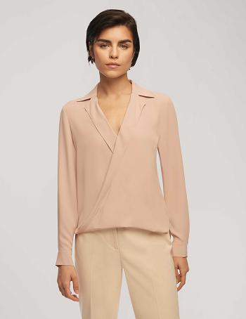 Pink Anne Klein Long Sleeve Crossover Blouse With Collar Tops | NZXBR92497