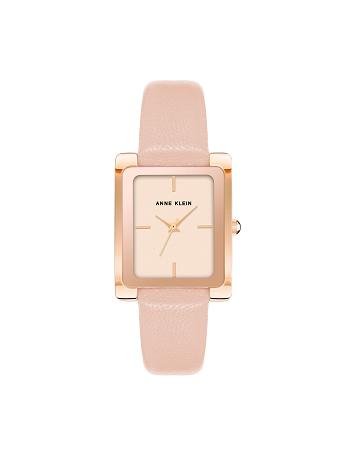 Pink Anne Klein Rectangular Case Band Watch Leather | BNZSD28016