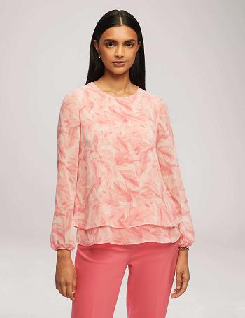 Pink / Multicolor Anne Klein Printed Long Sleeve Double Layer Blouse Tops | TNZPQ98420