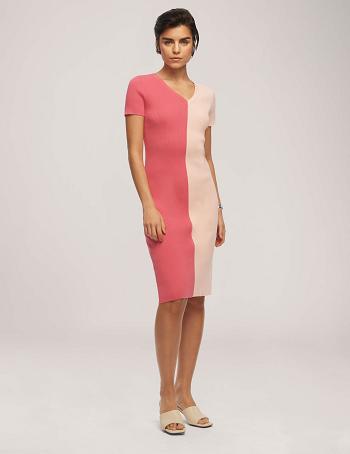 Pink / White Anne Klein Half/Half Rib Sweater Dress | NZJBT78556