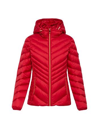 Red Anne Klein Chevron Packable Puffer Jacket Outerwear | DNZVO77064