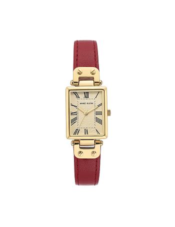 Red Anne Klein Rectangular Case Leather Strap Watch Best Sellers | QNZWA36081