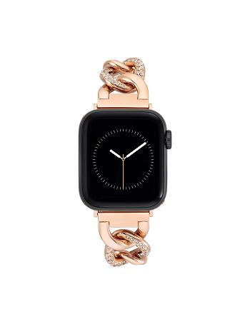 Rose / Gold Anne Klein Chain Link Bracelet Band with Premium Crystals Apple Watch Accessories | MNZHR29425