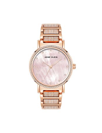 Rose / Gold Anne Klein Mother of Pearl Crystal Accented Bracelet Watch Metals | NZCIF76550