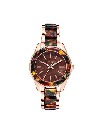 Rose / Gold / Brown Anne Klein Pearlescent Resin Link Watch Metals | NZJKU39116