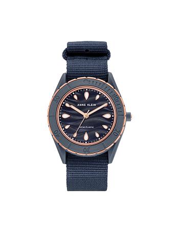 Rose / Gold / Navy / Blue Anne Klein Considered Solar Recycled Woven Strap Ocean Plastic Watches | NZZDE87914