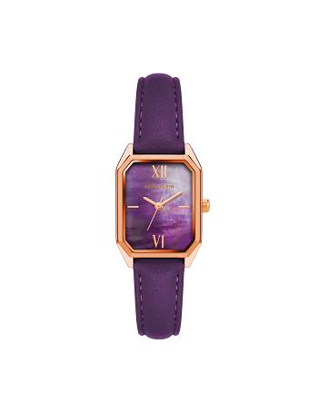 Rose / Gold / Purple Anne Klein Octagonal Shaped Strap Watch Leather | MNZFT81813