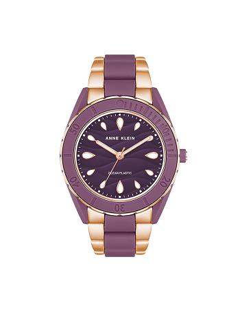 Rose / Gold / Purple Anne Klein Solar Recycled Ocean Plastic Bracelet Watch Considered | NZNZX37327