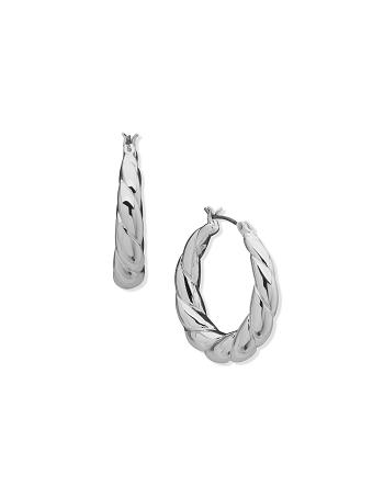 Silver Anne Klein Chunky Twisted C Hoop Pierced Earrings | UNZTG11972