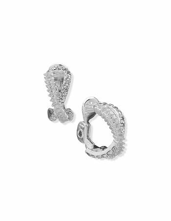 Silver Anne Klein Crystal Pave Baguette Hoop Clip Earrings | TNZPQ74240