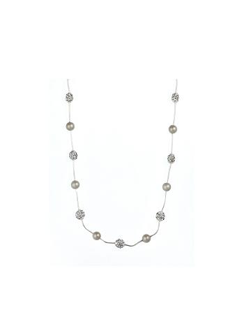 Silver Anne Klein Fireball Faux Pearl Station Link Necklace | NZDFL23009