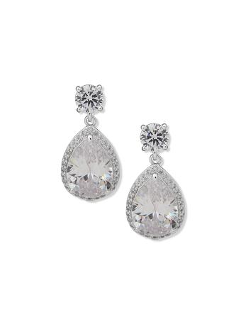 Silver Anne Klein Halo Pear Drop Studs Pierced Earrings | PNZER76144