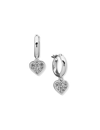 Silver Anne Klein Hoop with Heart Drop Pierced Earring Earrings | ENZHC83886