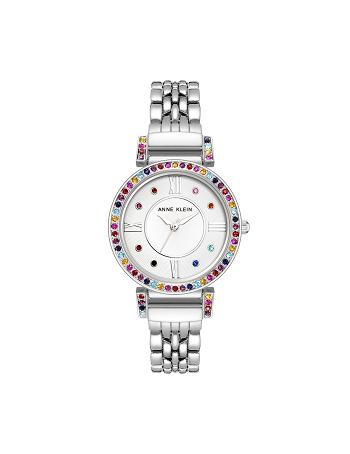 Silver Anne Klein Multicolored Premium Crystal Watch Metals | ZNZMJ82542