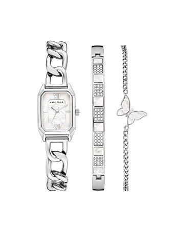 Silver Anne Klein Octagonal Chain Bracelet Watch and Bracelet Sets | FNZHY97482