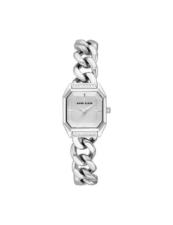 Silver Anne Klein Octagonal Crystal Accented Chain Bracelet Watch Metals | ANZDF44476