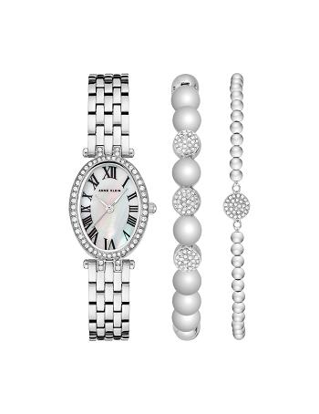 Silver Anne Klein Oval Watch and Bracelet with Premium Crystals Sets | NZZPD34628