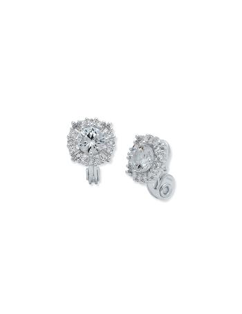 Silver Anne Klein Silver-Tone Crystal Pave Clip Earrings | NZCIF27594