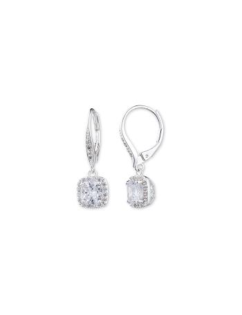 Silver Anne Klein Silver-Tone Cubic Zirconia Drop Pierced Earrings | FNZHY81456