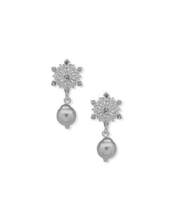 Silver Anne Klein Snowflake Drop With Pearl Pierced Earrings | NZQAV88797