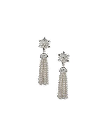 Silver Anne Klein Snowflake Linear Pierced Earring with Faux Pearl Tassel Pierced Earrings | NZJBT32297