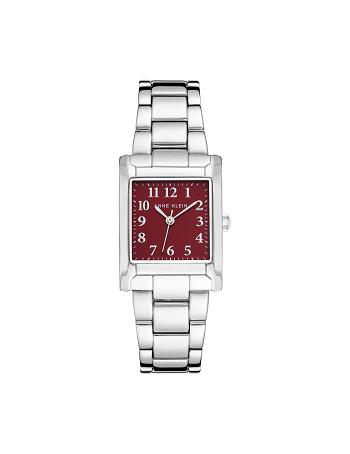 Silver / Burgundy Anne Klein Square Case Bracelet Watch Metals | GNZEC37369