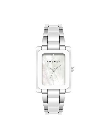 Silver / White Anne Klein Rectangular Case Bracelet Watch Ceramics | QNZUV12299