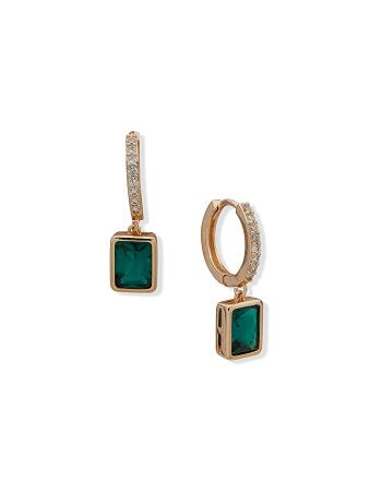 Turquoise / Gold Anne Klein Hoop With Emerald Stone Pierced Earrings | NZNZX93684