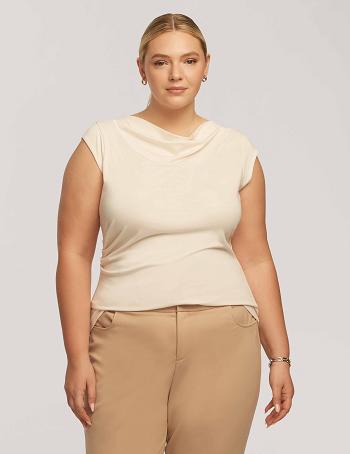 White Anne Klein Cap Sleeve Cowl Neck Top Plus Size | BNZSD72030