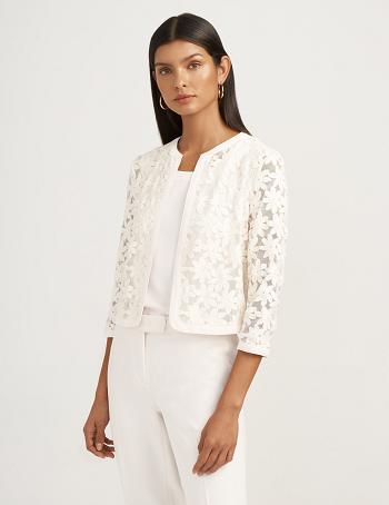 White Anne Klein Lace Cardigan Blazers | XNZBH71447